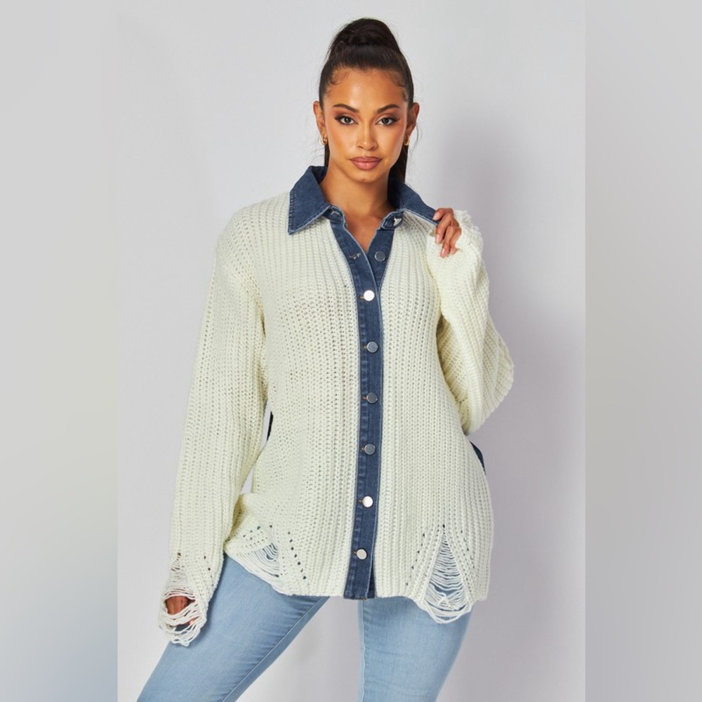 #117 City Chic Sweater Shacket - Cream